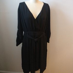 Black faux wrap dress.